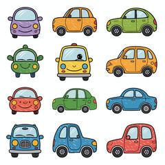 Naklejka premium Cute Cartoon Cars Set – Colorful Kids Vehicle Illustrations