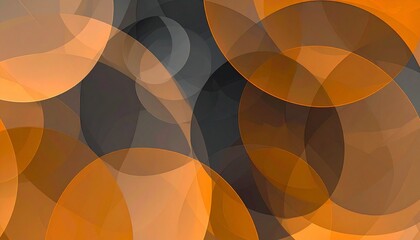 Obraz premium Abstract composition of overlapping translucent circles in orange, black, gray, and white on dark background.