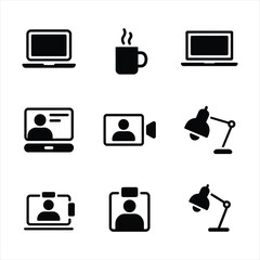 Business office and remote work from home glyph icon set for web and app