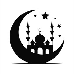 Golden crescent moon with traditional hanging lantern for Ramadan Kareem and Eid decorative vector background