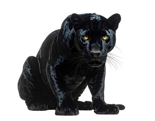 Fototapeta premium Black panther sitting and staring forward