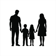 Family silhouette with father mother and two children for family values branding