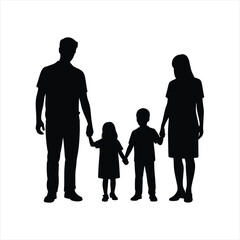 Silhouette of parents and two children walking together for lifestyle blog