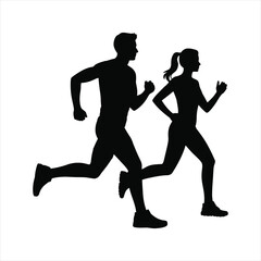 Man and woman running together silhouette for fitness and healthy lifestyle