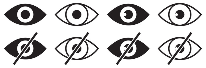 Eye Visibility and Privacy Icon Set &ndash; Show and Hide Eye Symbols, Flat and Line 
UI Vector Collection