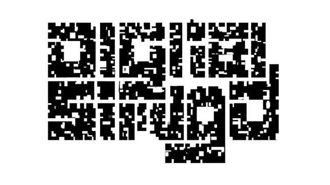 Abstract black and white urban city map grid pattern. Minimalist graphic design representing modern architecture, infrastructure, and urban planning.