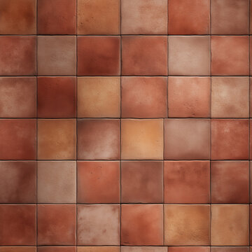 Top view of warm terracotta tile patterns for interior design