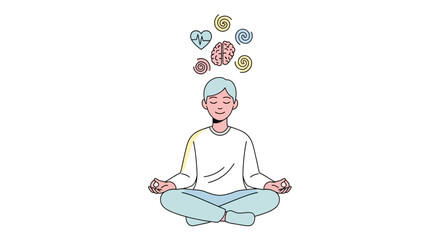 Obraz premium Man Meditating with Thought Bubbles