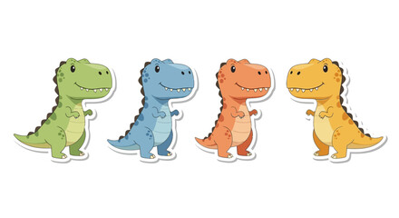 Four Adorable Cartoon Dinosaurs in Green, Blue, Orange, and Yellow Colors Standing Happily