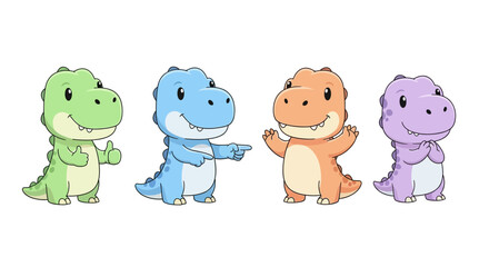 Obraz premium Adorable Cartoon Dinosaurs in Diverse Colors and Poses with Friendly Expressions
