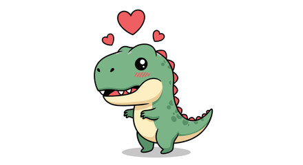 Fototapeta premium Adorable Green Dinosaur Character Blushing with Sweet Love Hearts Floating Above Its Head