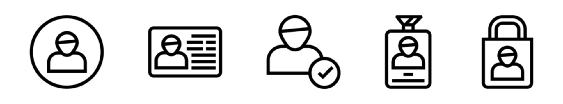 Conjunto de iconos de identidad. Autenticaci&oacute;n, perfil, verificaci&oacute;n, credenciales y seguridad de usuario. Ilustraci&oacute;n vectorial lineal