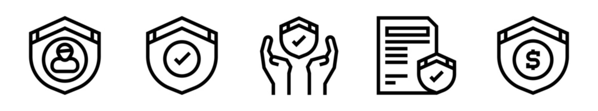 Conjunto de iconos de seguro. Protecci&oacute;n, confianza, respaldo financiero y seguridad personal. Ilustraci&oacute;n vectorial lineal