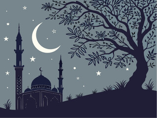 Shab-e-Qadr Spiritual Islamic Night Starry Sky Vector