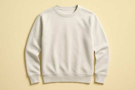 Blank cream colored crew neck sweatshirt mock up on beige background