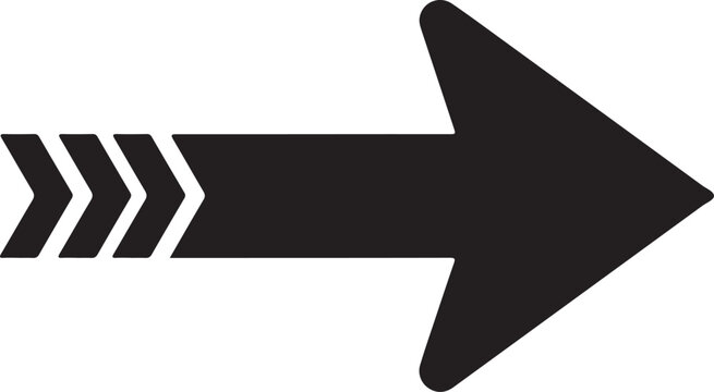 Large black arrow icon pointing right direction on isolated transparent background