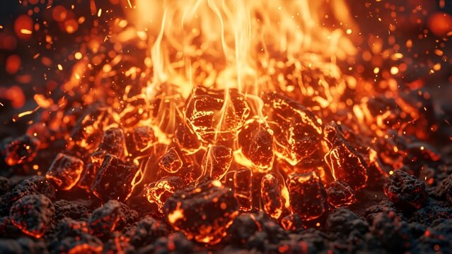 glowing embers, burning coal, fire flames, heat, energy, barbecue, cooking