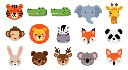 Collection of cute cartoon animal faces for childrens designs. © Pasni