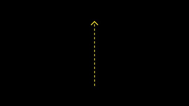 Yellow dashed arrow pointing up on black background direction indicator guidance symbol