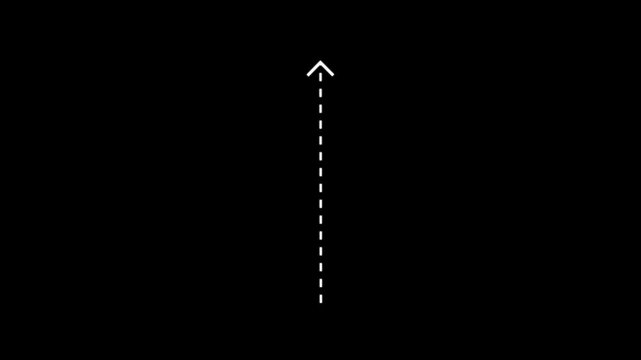 White upward pointing arrow on black background with dashed line indicating growth progress direction