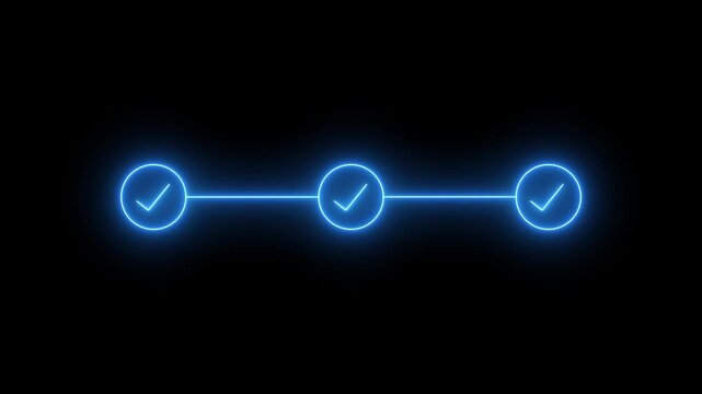 Glowing Blue Checkmarks Connected by Line on Black Background for Business and Technology Concepts connected checkmarks