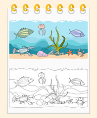 Obraz premium Coloring book Underwater Seabed Ocean Sea habitat