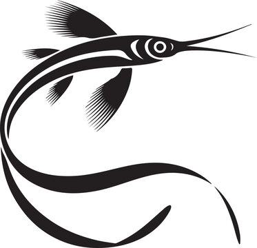 Stylized Black and White ribbonfish Vector Illustration in Tribal Art Style