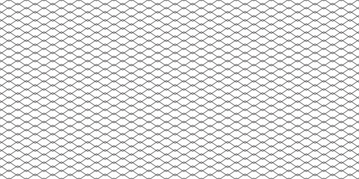 Steel wire chain link fence seamless pattern. Metal lattice with rhombus, diamond shape silhouette. Grid fence background.