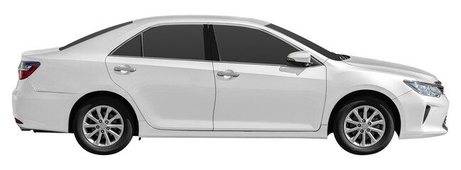 Fototapeta na wymiar Side view white sedan car