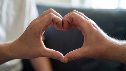 Fototapeta premium Two hands forming heart shape in intimate gesture.