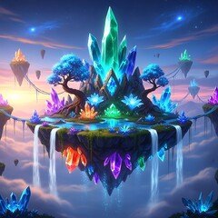Fototapeta premium Enchanting Floating Island Oasis with Crystalline Wonders.