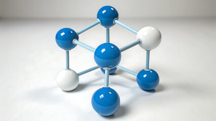 Obraz premium Three-dimensional molecular structure with blue and white atoms