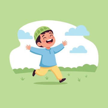 Cartoon Joyful Child Running Outdoor Expressing Happiness Illustration Design