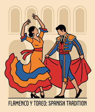 Flamenco dancer and toreador. Spanish traditions. Vector illustration