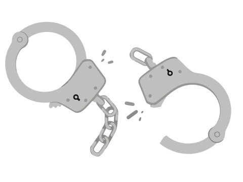 Broken handcuffs symbolize freedom and liberation. A stark, graphic illustration conveys a message of breaking free from constraints. Modern, minimalist design.
