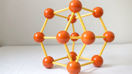 Obraz premium Geometric structure of orange spheres connected by yellow rods