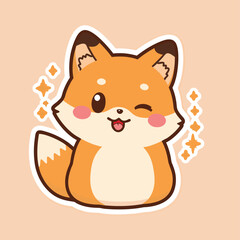 Obraz premium Cute cartoon fox winking with a happy expression.