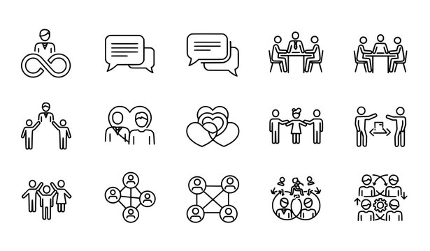 Social communication outline icon collection for digital interfaces