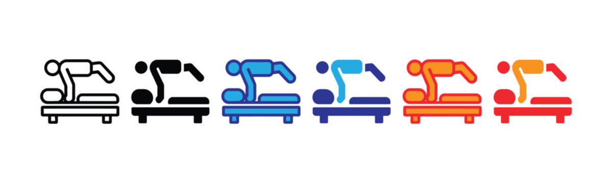 Vector illustration icon colorful icons of people exercising on fitness equipment in various colors