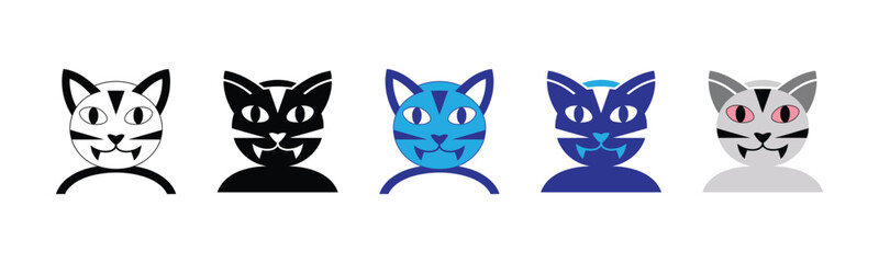 Fototapeta premium Vector illustration icon collection of cat face icons in different colors