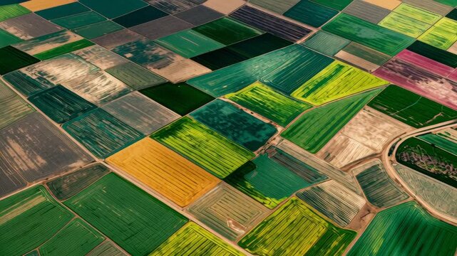 Aerial View of Colorful Agricultural Fields - A Patchwork of Rural Beauty.