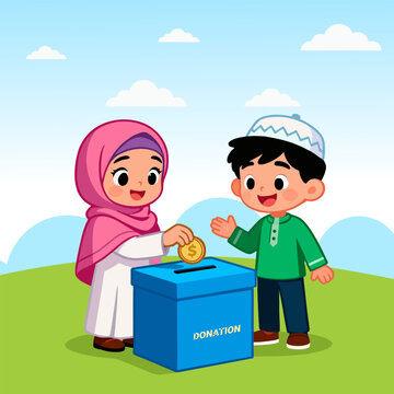 Muslim Kids Giving Charity Donation