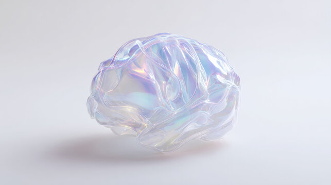 Holographic Brainwave Visualization, A minimalist 3D glowing abstract holographic representation of brainwaves or neural activity. Clean white background. a neurology or mental health tech ad mockup. 
