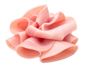 A pile of sliced ham on transparent background