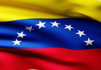 National symbol, Venezuelan flag. Tricolor flag with stars waving in motion, national identity, state symbolism, political representation and cultural heritage.