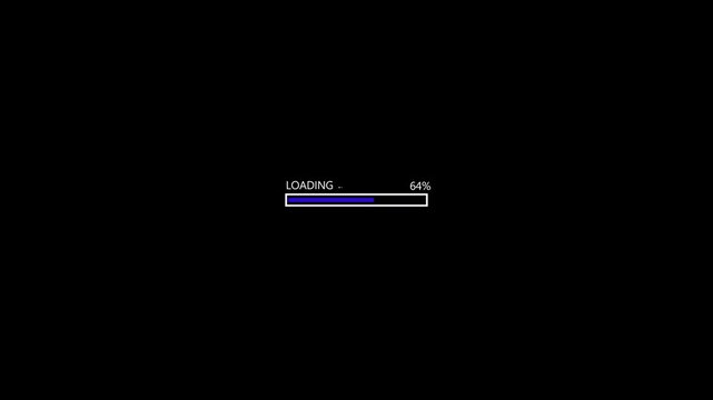 Minimalist loading progress bar animation on black background with percentage counter.