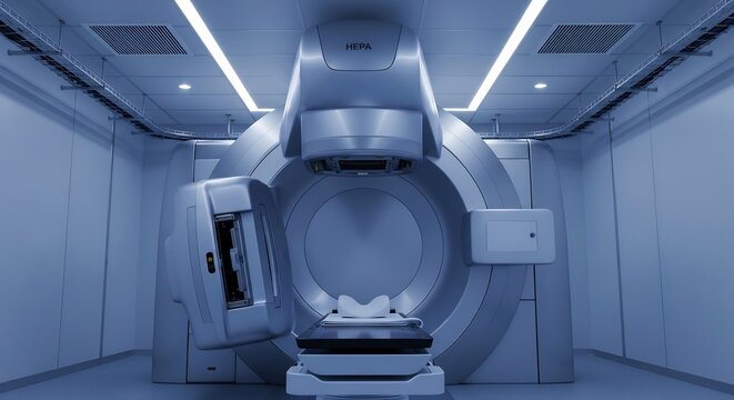 Advanced Medical Radiation Therapy Machine in a Modern Treatment Room.