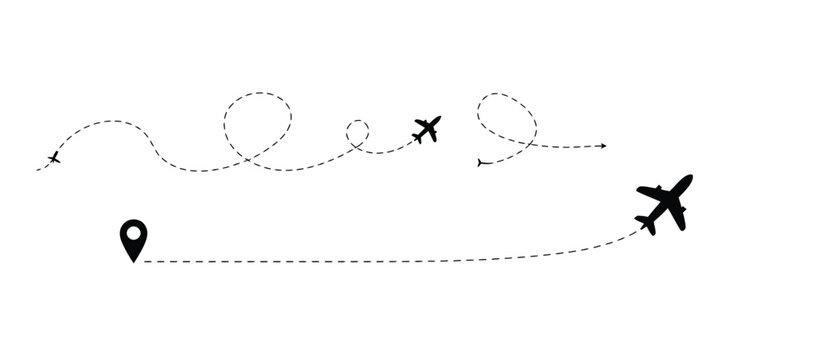 Airplane flight path with location pin
