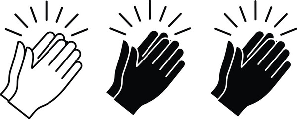 Clapping Hands Icon Vector Set Featuring Outline And Silhouette Styles For Applaud Gesture Success Celebration And High Five Design Elements