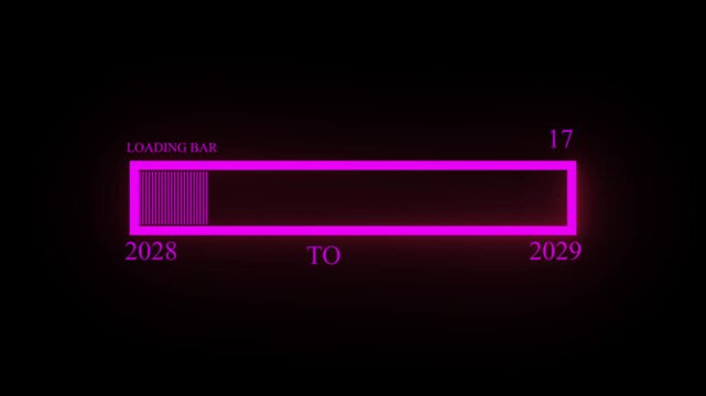 Futuristic simple loading bar 2028 to 2029 progress animation